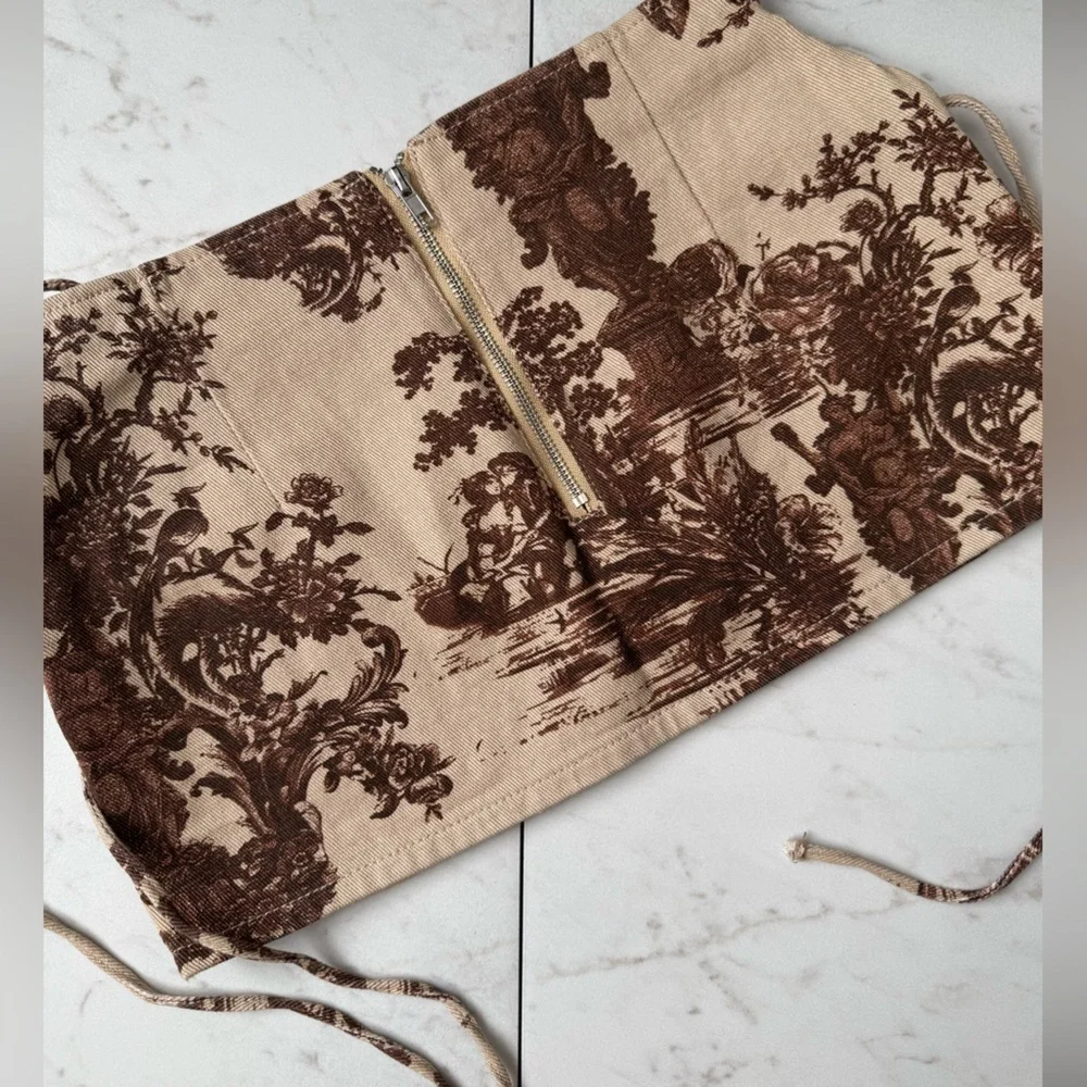 PRETTY LITTLE THING renaissance tapestry lace up corset denim mini skirt - Picture 6 of 8